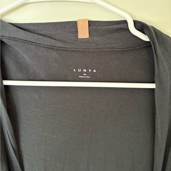 LUNYA Organic Pima Cotton Long Duster Cardigan Black One Size - Picture 2 of 9